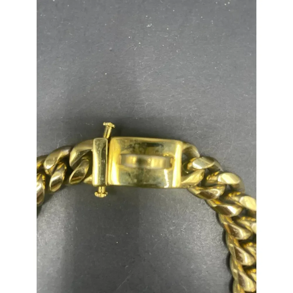 Gold Cuban Link Dog Collar Heavy Duty Metal Chain Choker Pet Leash Ring